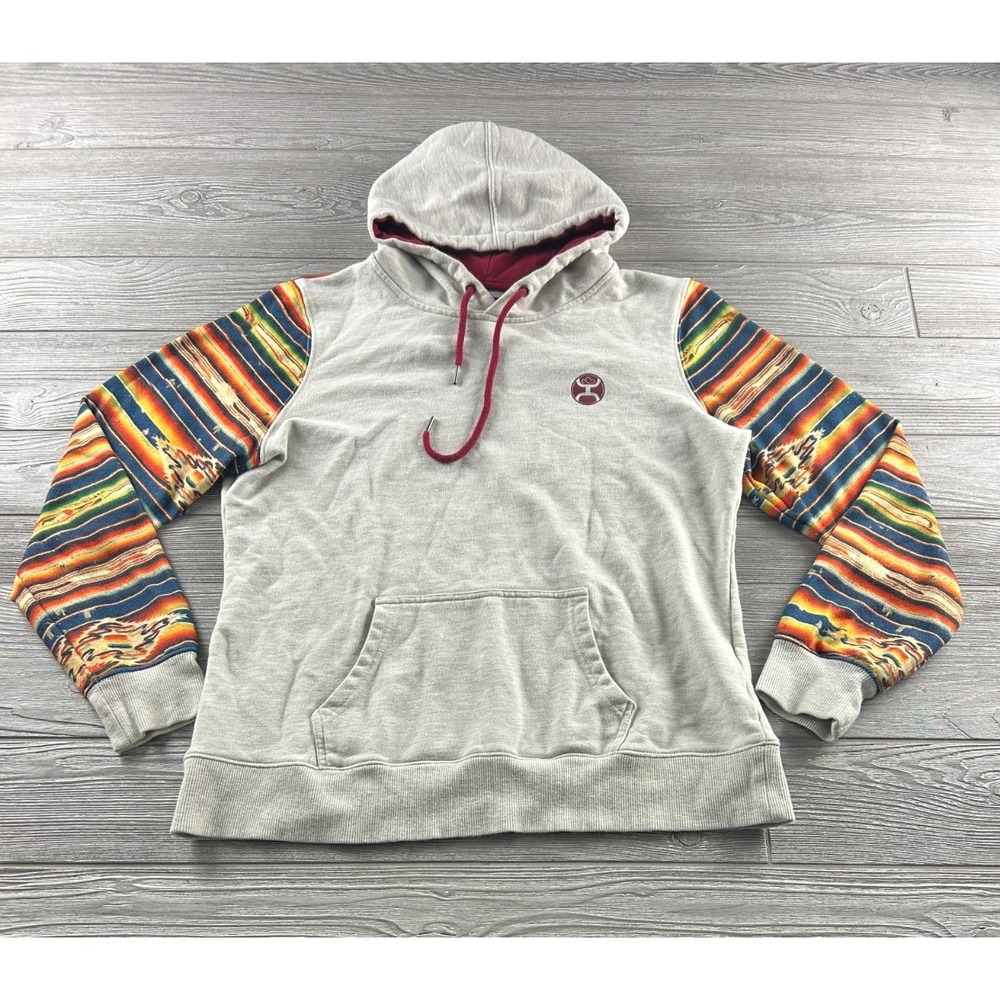 HOOEY Womens Southwestern Aztec Print Summit Hoodie Gray Red Yellow Blue Size XL